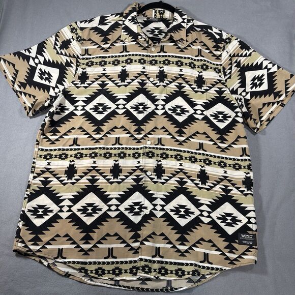 WESC Oden Blanket Shirt Brown Black Native Pattern Short Sleeve Button Up - Picture 1 of 7
